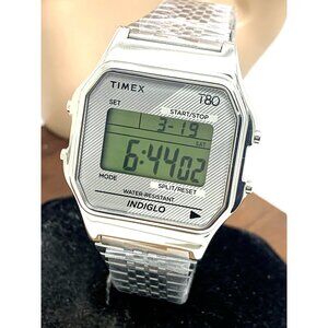 Timex T80 Men's Watch TW2R79300 Quartz Digital Green Silver Stainless Steel 34mm